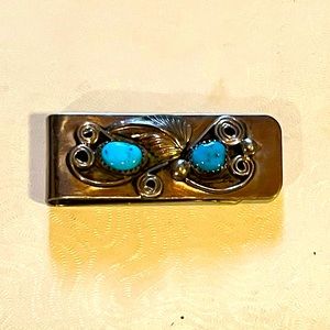 Turquoise and silver money clip